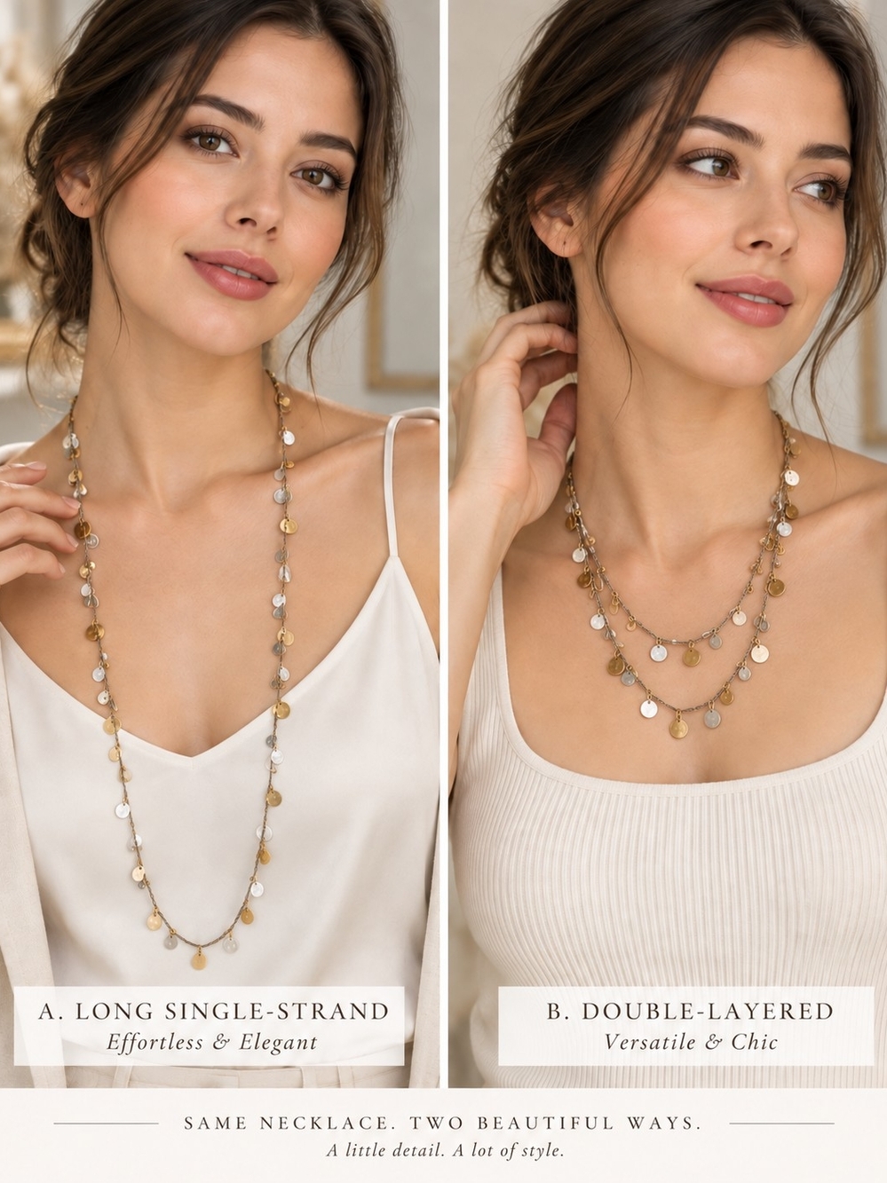 Stella & Dot Two-Tone Disc Layer Necklace — Gold & Silver